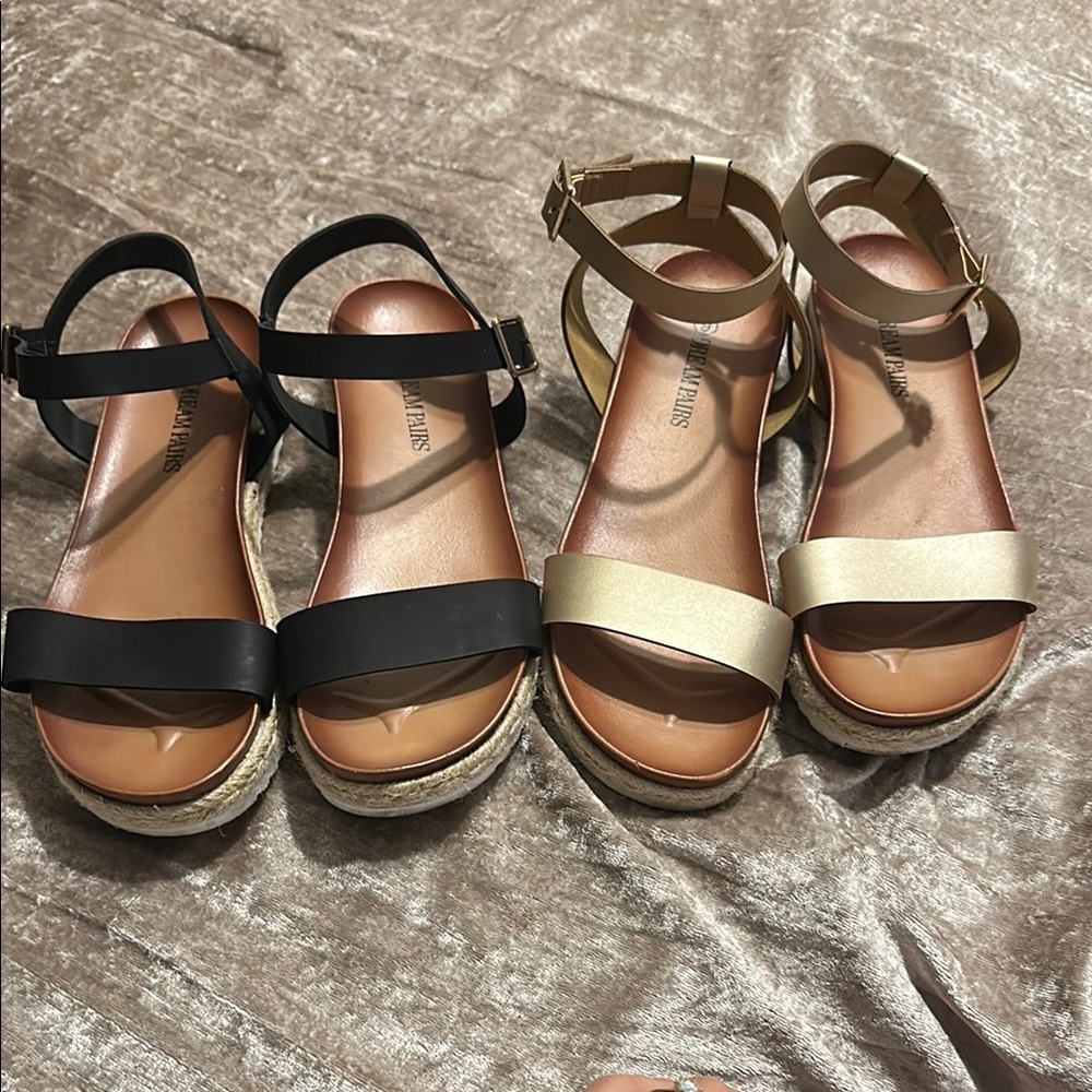 Dream Pairs Black and Gold Sandals with Two-Strap Design